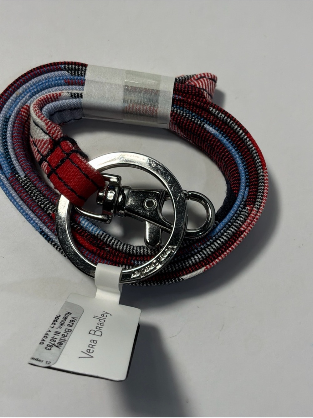NWT Vera Bradley Lanyard w/ Ring and Lobster Clip Patriot Red Plaid Blue White